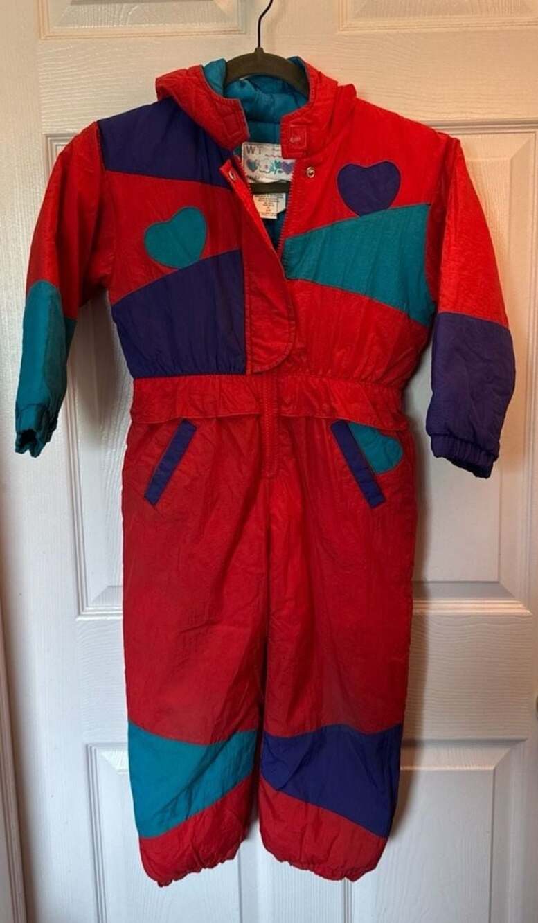 Windy Trail by Weather Tamer Vintage Kids Snowsuit Size 5/6 Red Blue Teal Hearts